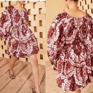 Ulla Johnson Martine Dress In Syrah Shibori Hand-Tied‎ Cotton Mini Size 2